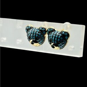 Blue and Black Stone Teddy Bear Stud Earrings-New!